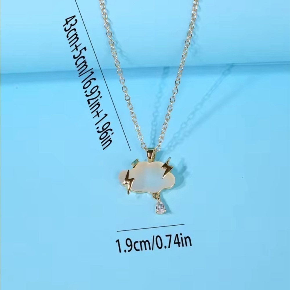 18K White Gold White Opalescent Cloud Lightning Bolts Diamond Rain Drop Necklace - Picture 6 of 6